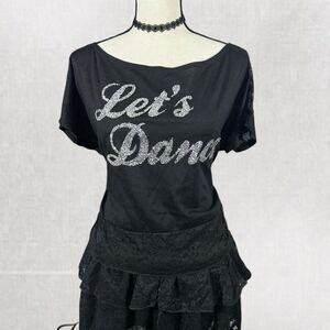 Y2K Coquette Glam “Let’s Dance” Glitter Graphic Crop Top With Lace Trim